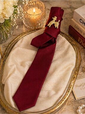 Necktie with Poodle Brooch